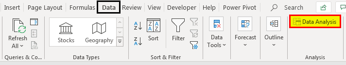 ANOVA Test in Excel Step 1