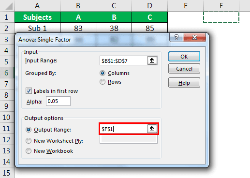 ANOVA Test in Excel Step 5