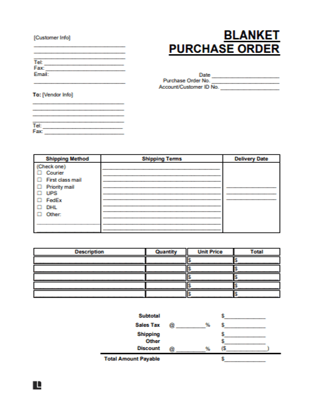 Blanket Purchase Order Template