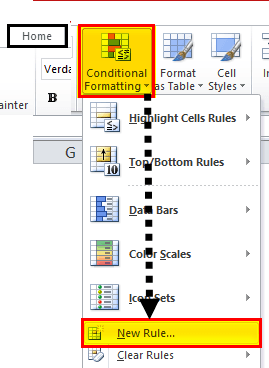 Checklist - “Home” tab - select “Conditional Formatting,” - “New Rule.”