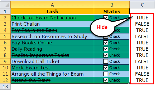 Checklist - hide column C