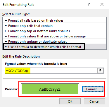 Conditional Formatting For Dates Example 1-7