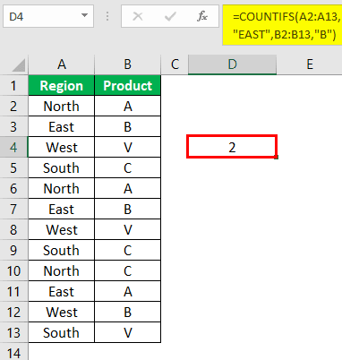 Countifs Function in Excel Example 1.6