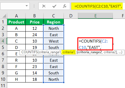 Countifs Function in Excel Example 3.3