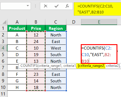 Countifs Function in Excel Example 3.4