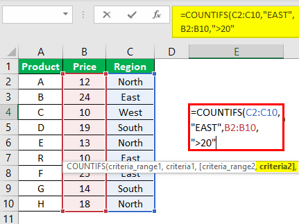 Countifs Function in Excel Example 3.5