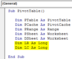 Create Pivot Table in VBA - Step 6