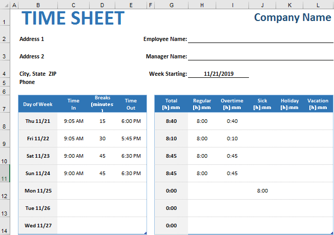 Create a Timesheet Excel Template - Step 5