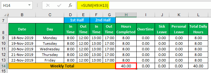 Creating Excel Timesheet from Scratch - Step 10