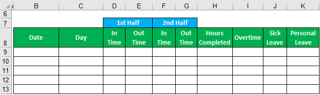 Creating Excel Timesheet from Scratch - Step 2