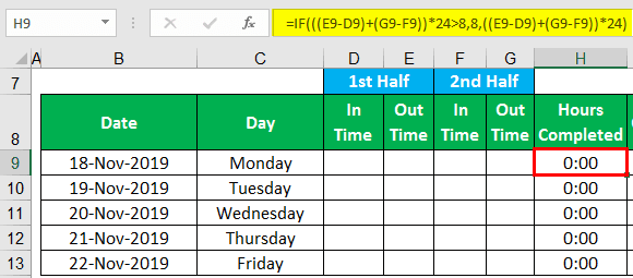 Creating Excel Timesheet from Scratch - Step 6