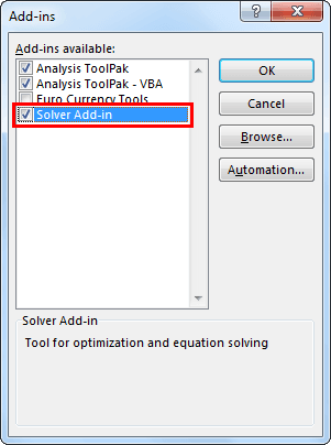 Enable Solver in Worksheet Step 4