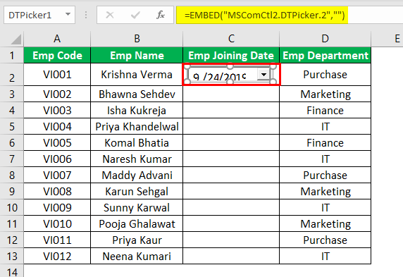 Excel Date Picker Example 1-6