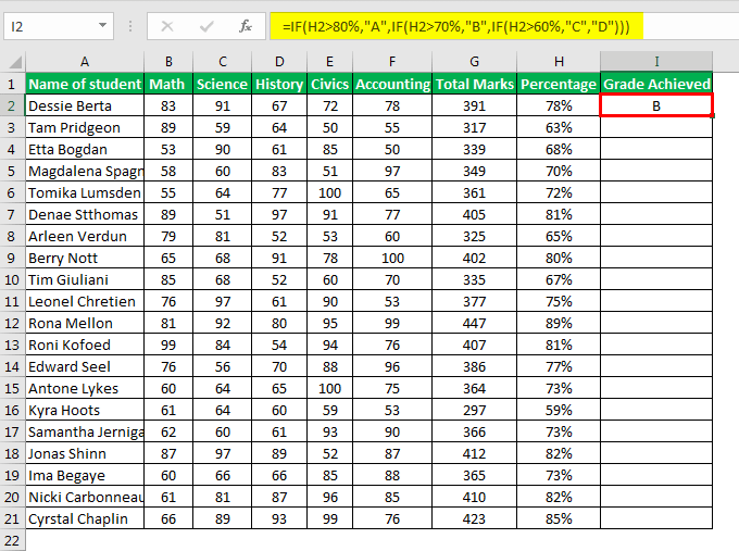 Excel Formula for Grade Example 1 - Step 3