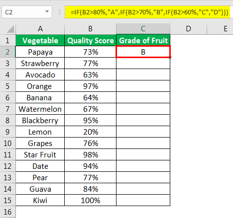 Excel Formula for Grade Example 2 - Step 2