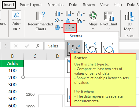 Go To Insert - insert a scatter chart