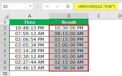 MROUND in Excel Example 2-1