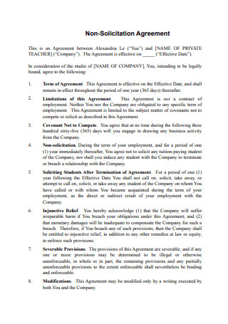 Non-Solicitation Agreement Template