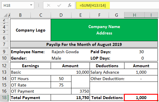 Pay Slip excel - salary advances