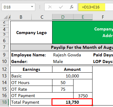 Pay Slip excel - total payment