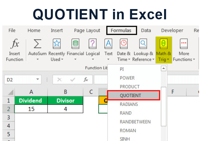 Quotient in Excel