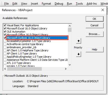 Reference Outlook from Excel - Step 3