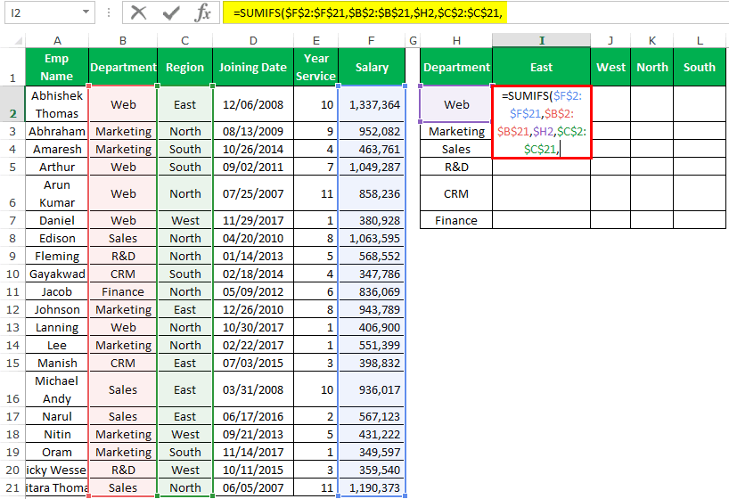 SUMIFS in Excel Example 2-5