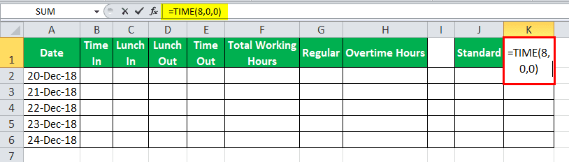 Time sheet Calculator Example 2 - Step 1