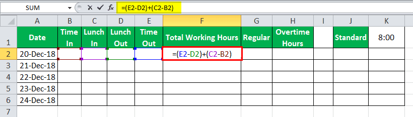 Time sheet Calculator Example 2 - Step 2