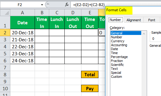 Time sheet Calculator Example 2 - Step 3