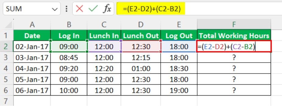 Time sheet Calculator Example 3 - Step 1