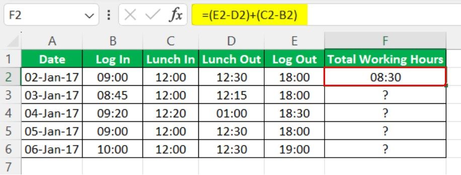 Time sheet Calculator Example 3 - Step 2