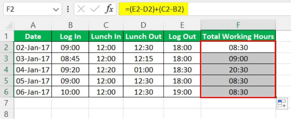 Time sheet Calculator Example 3 - Step 3