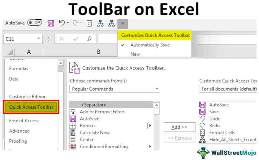 Toolbar On Excel Step By Step Guide To Customize Use Toolbar In Excel