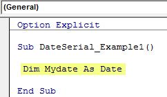 VBA DateSerial Example 1-1