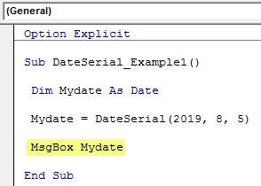 VBA DateSerial Example 1-4