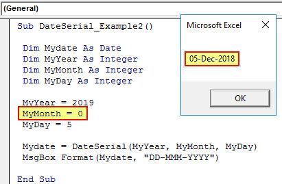 VBA DateSerial Example 2-1