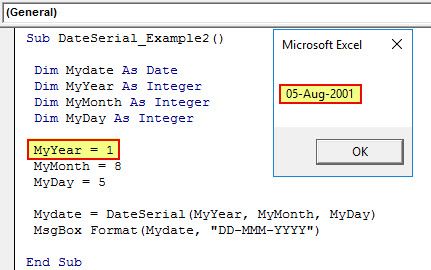 VBA DateSerial Example 2