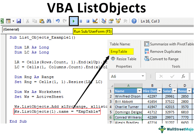 VBA ListObjects