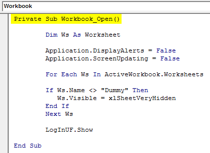 VBA Login - Step 3.4 - Code