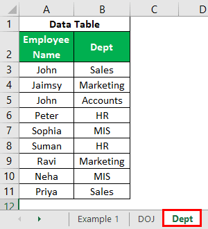 [VLOOKUP on Different Sheets Example - Dept Worksheet