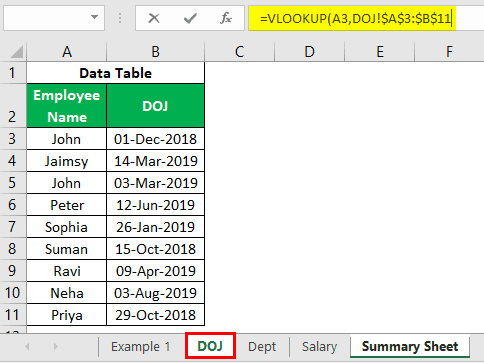 VLOOKUP on Different Sheets Example - Summary ( Table Array)