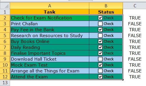 highlight the Excel checklist area with green color