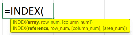 syntax of INDEX function